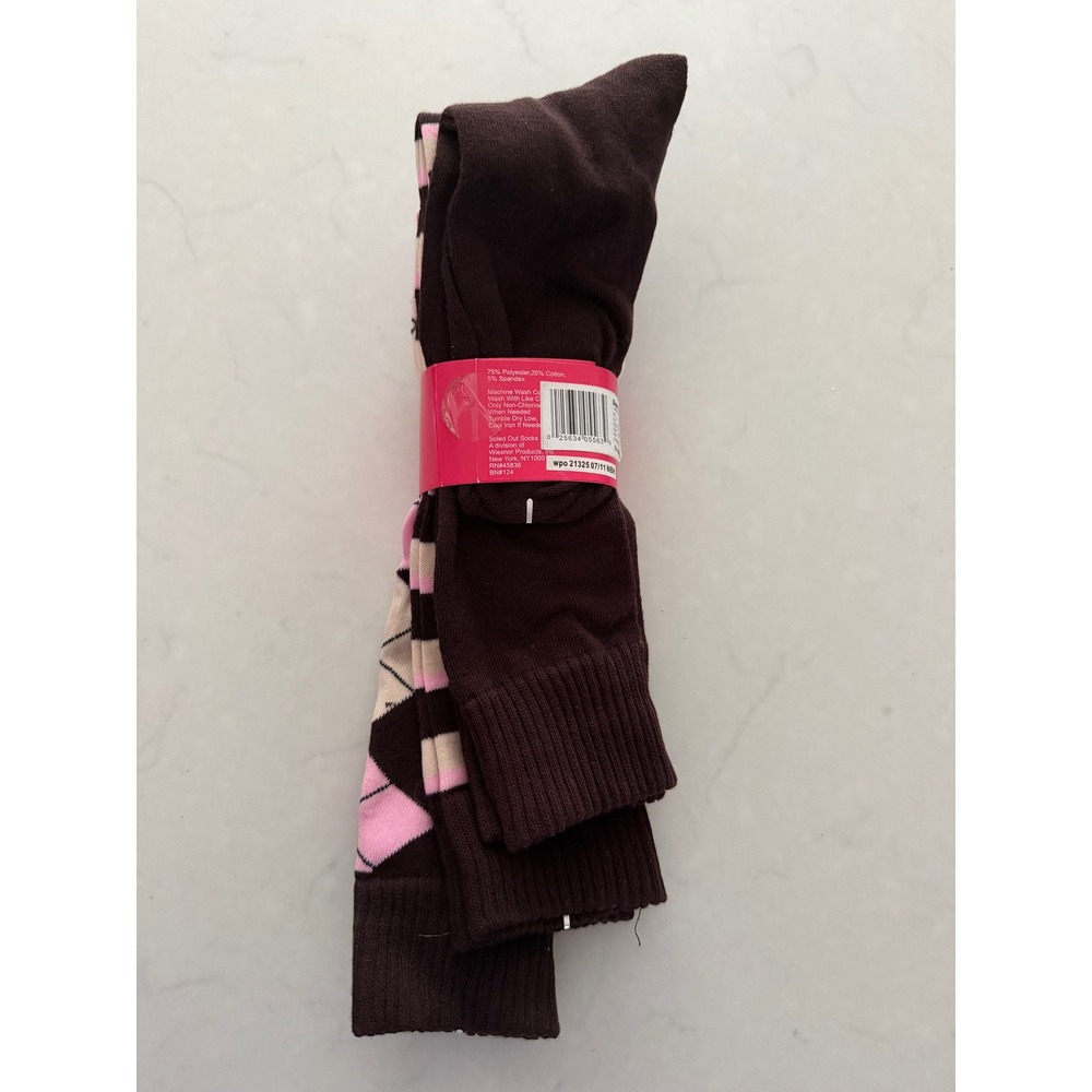 Aerosoles Women Argyle Crew Socks 3 Pack Brown Pink Tan Cotton Blend New - Picture 2 of 4